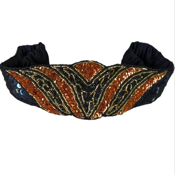 Vintage Magid cumber belt sequined black  size M/L - Picture 1 of 8